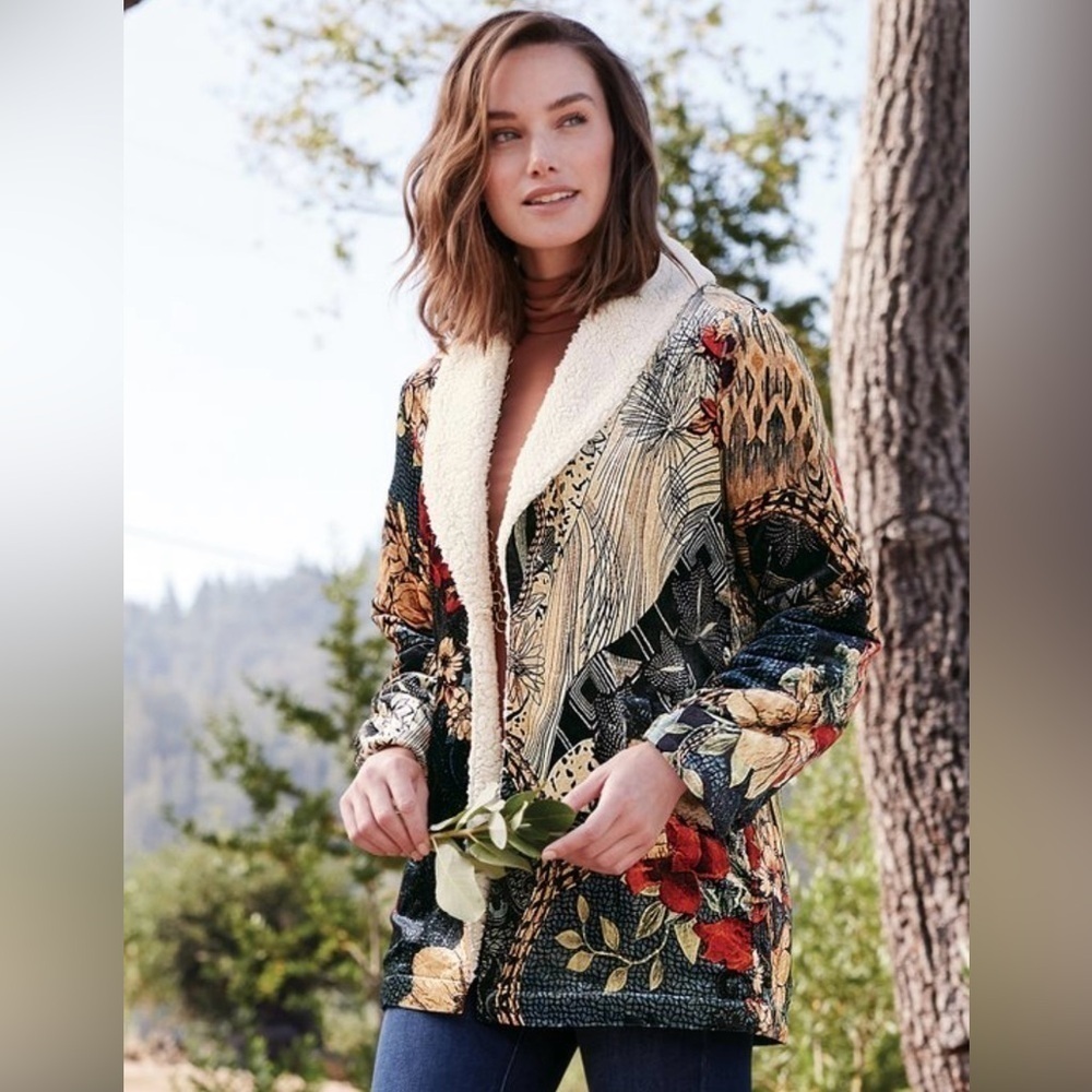 💓Like New Soft Surroundings Velvet Innsbrook Floral Faux Fur Jacket - PXS💓